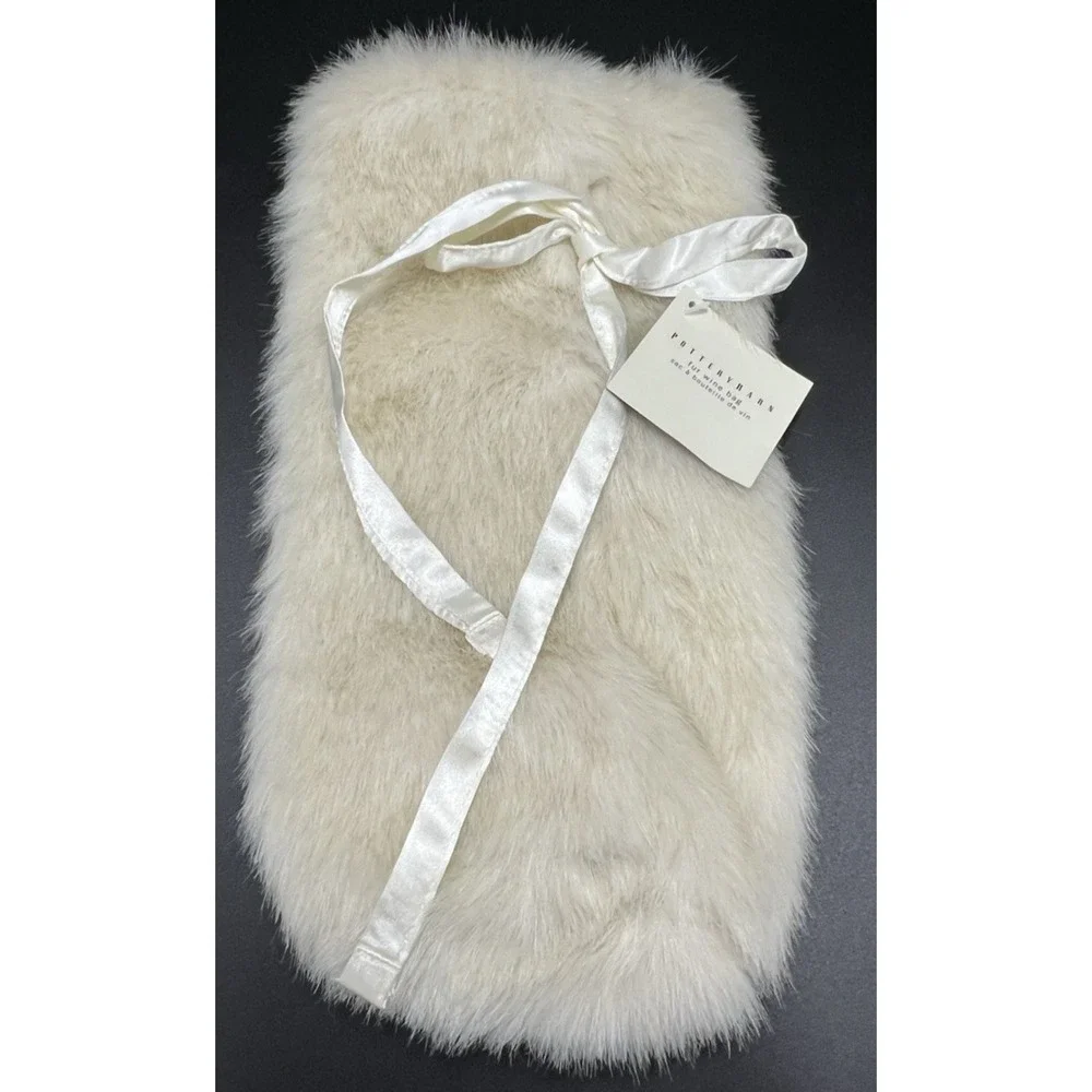 Pottery Barn  Faux Fur Wine Bag Holder Liquor Sleeve Cream 13